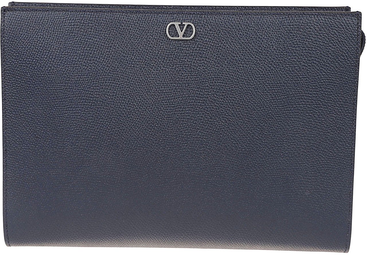 Valentino Garavani Textured Calf Leather Pouch Grijs