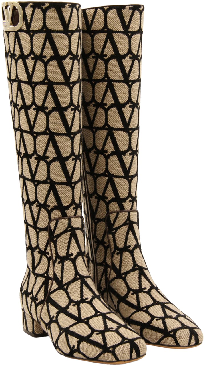 Valentino Garavani Valentino Garavani Canvas Logo Boots Beige