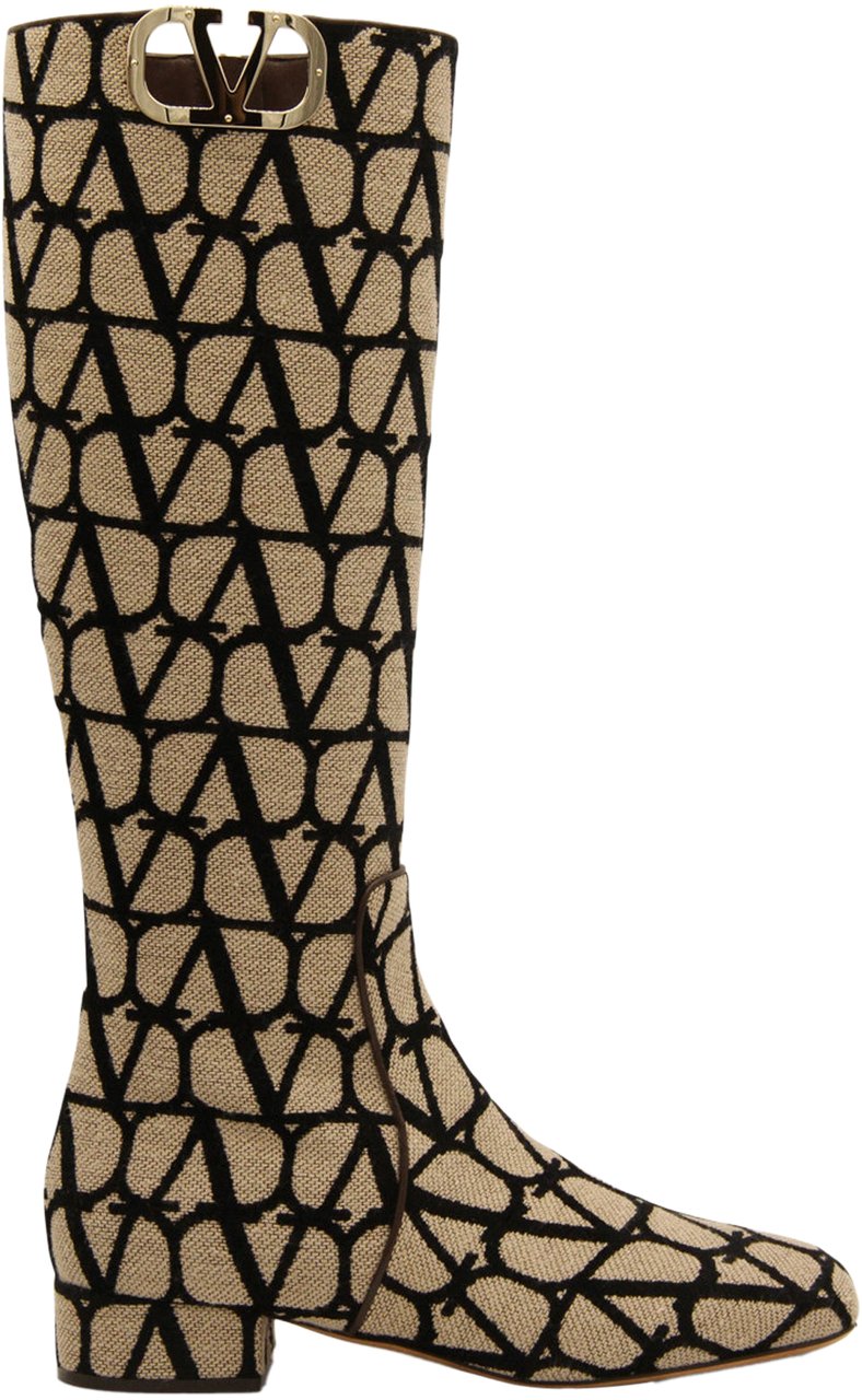 Valentino Garavani Valentino Garavani Canvas Logo Boots Beige