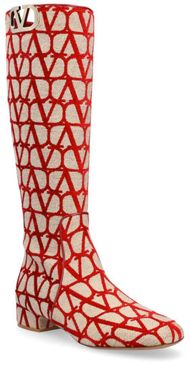 Valentino Garavani Valentino Garavani Canvas Logo Boots Beige