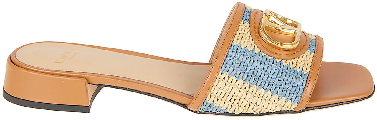 VALENTINO GARAVANI SLIDE | VLOGO SIGNATURE | T. 20 | CROCHET RAFIA STRIPES/VITELLO/A. BRASS L Beige