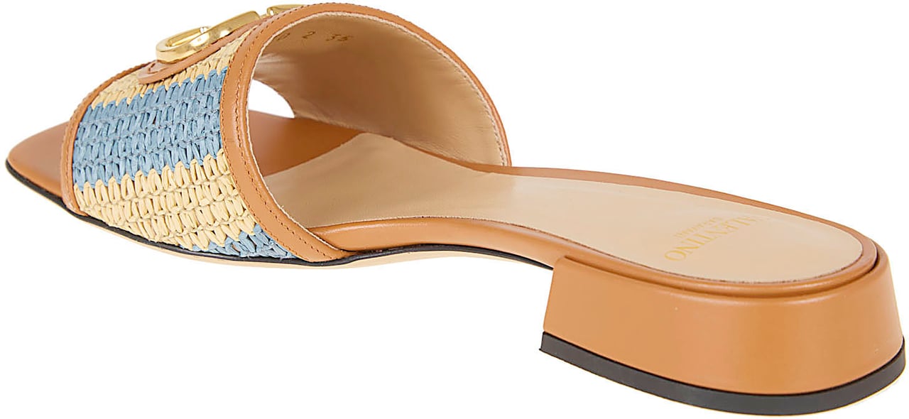 VALENTINO GARAVANI SLIDE | VLOGO SIGNATURE | T. 20 | CROCHET RAFIA STRIPES/VITELLO/A. BRASS L Beige
