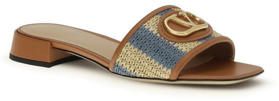Valentino Garavani Multicolor Viscose Flat Sandals Beige
