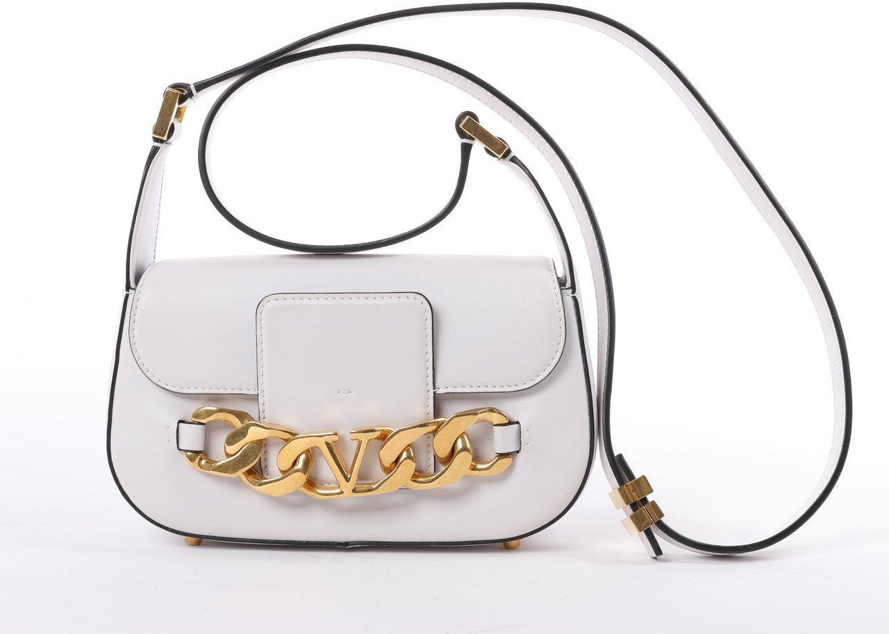 Valentino Garavani Valentino Garavani V logo Leather Shoulder bag in White Wit