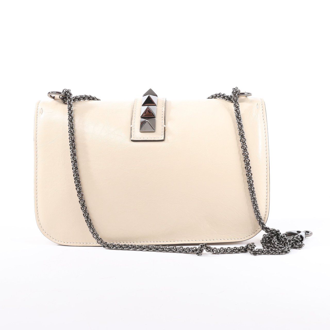 Valentino Garavani Valentino Rockstud Glam Lock Leather Chain Shoulder Bag in Beige Beige