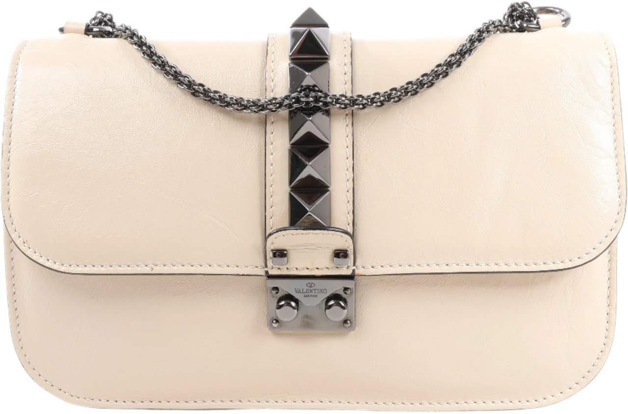 Valentino Garavani Valentino Rockstud Glam Lock Leather Chain Shoulder Bag in Beige Beige