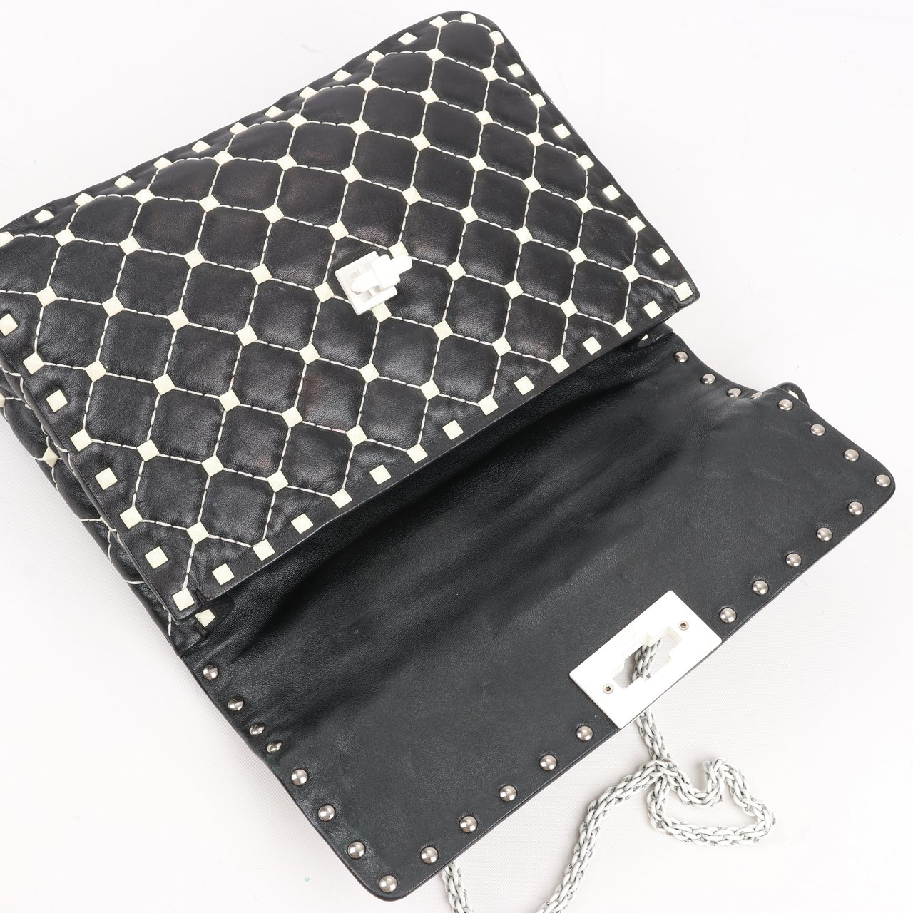 Valentino Garavani Valentino Rockstud Spike Chain 2Way Shoulder Bag in Black x White Divers