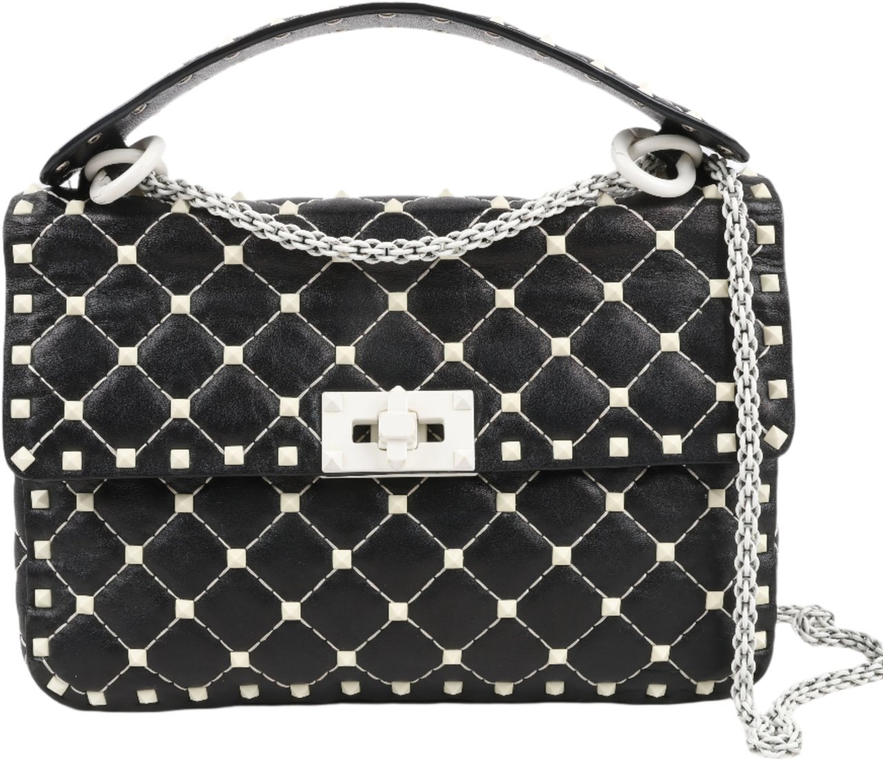 Valentino Garavani Valentino Rockstud Spike Chain 2Way Shoulder Bag in Black x White Divers
