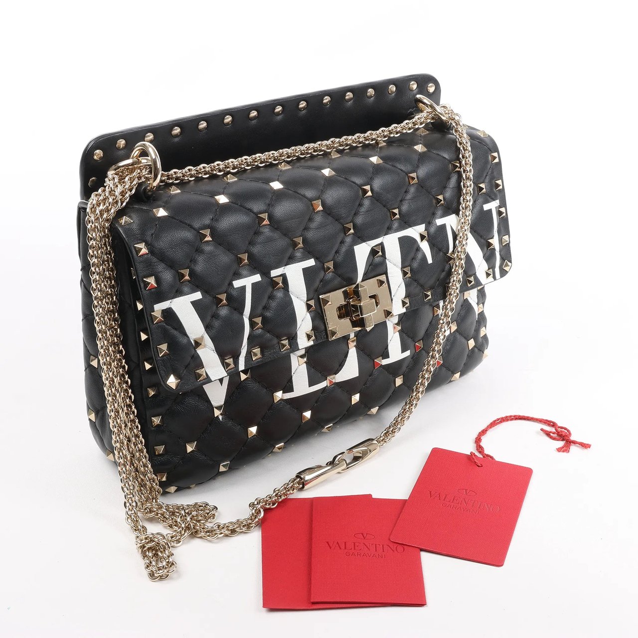 Valentino Garavani Valentino Garavani VLTN Rockstud Spike Chain Leather 2Way Shoulder Bag in Black Divers