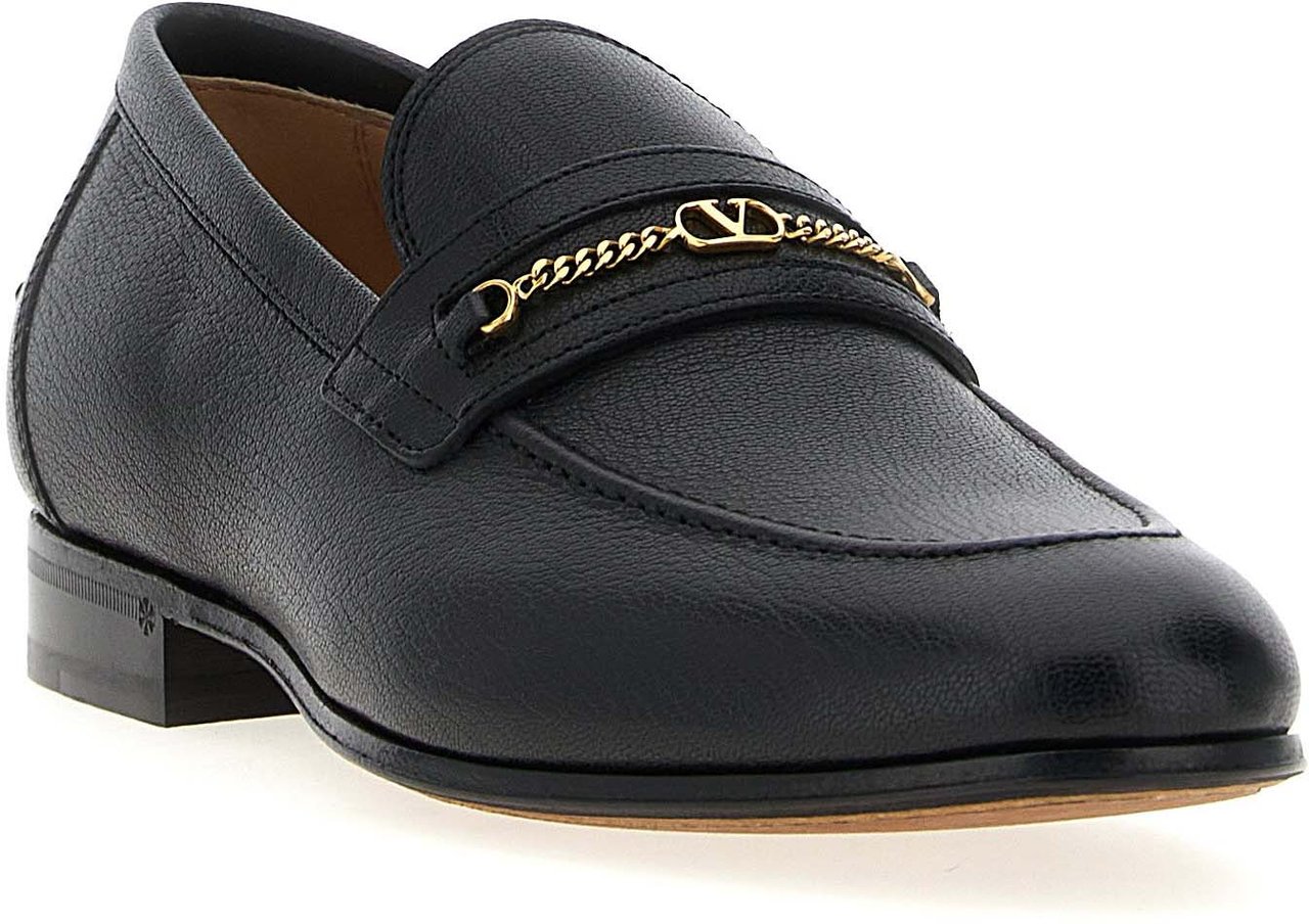 Valentino Garavani Black Goatskin Slip-On Loafers Zwart