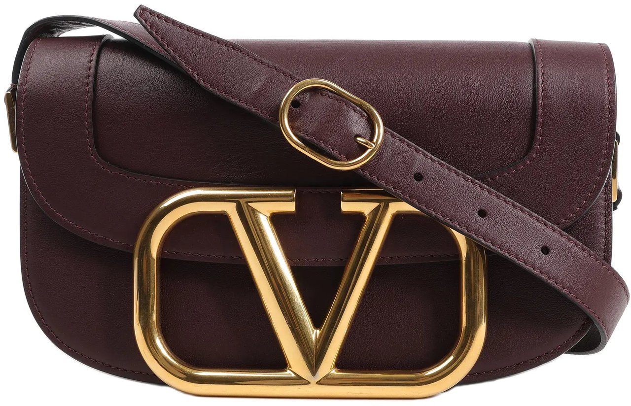 Valentino Garavani Valentino Garavani Supervee Leather Shoulder Strap in Burgundy Maroon
