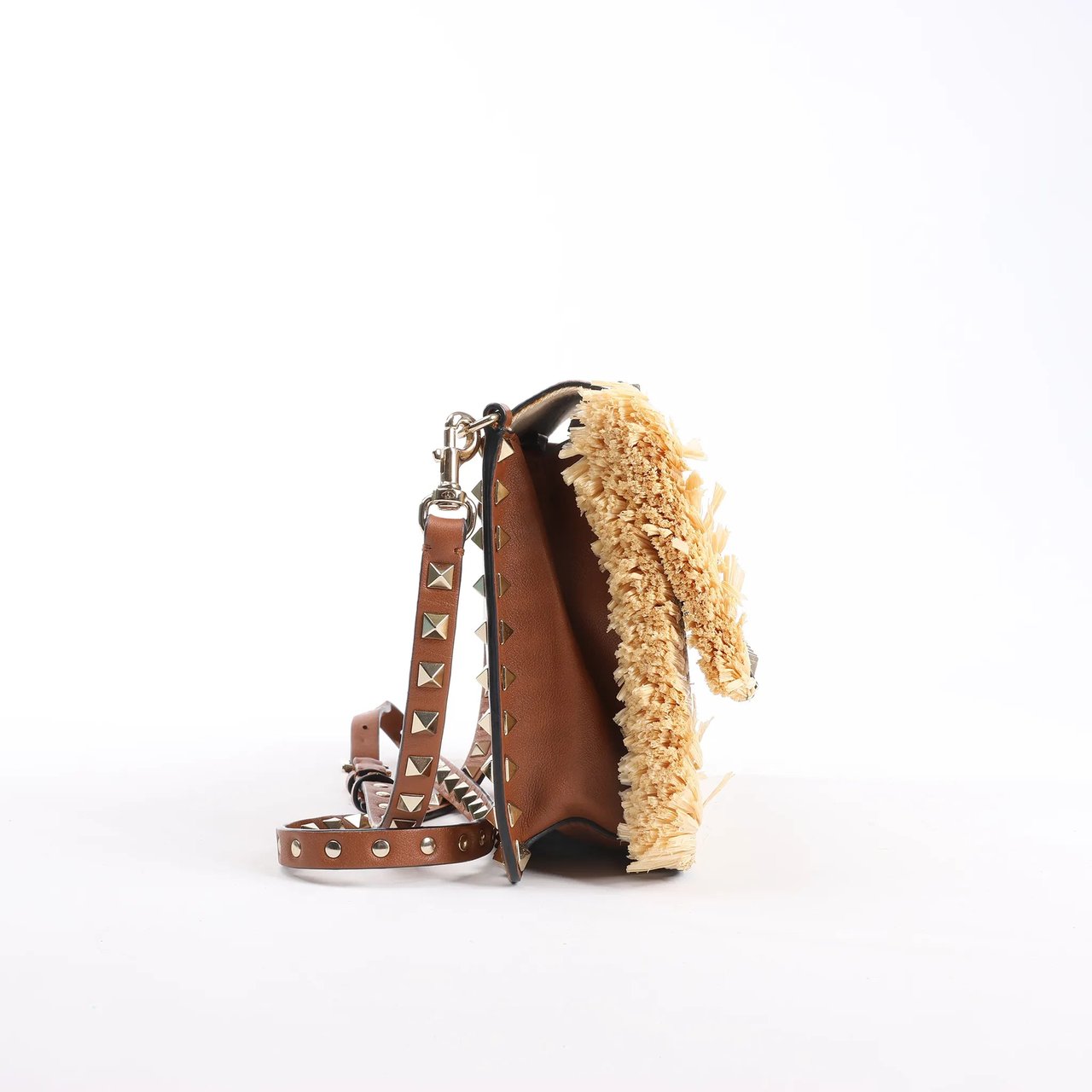 Valentino Garavani Valentino Garavani Straws x Leather Shoulder bag Beige x Brown Divers