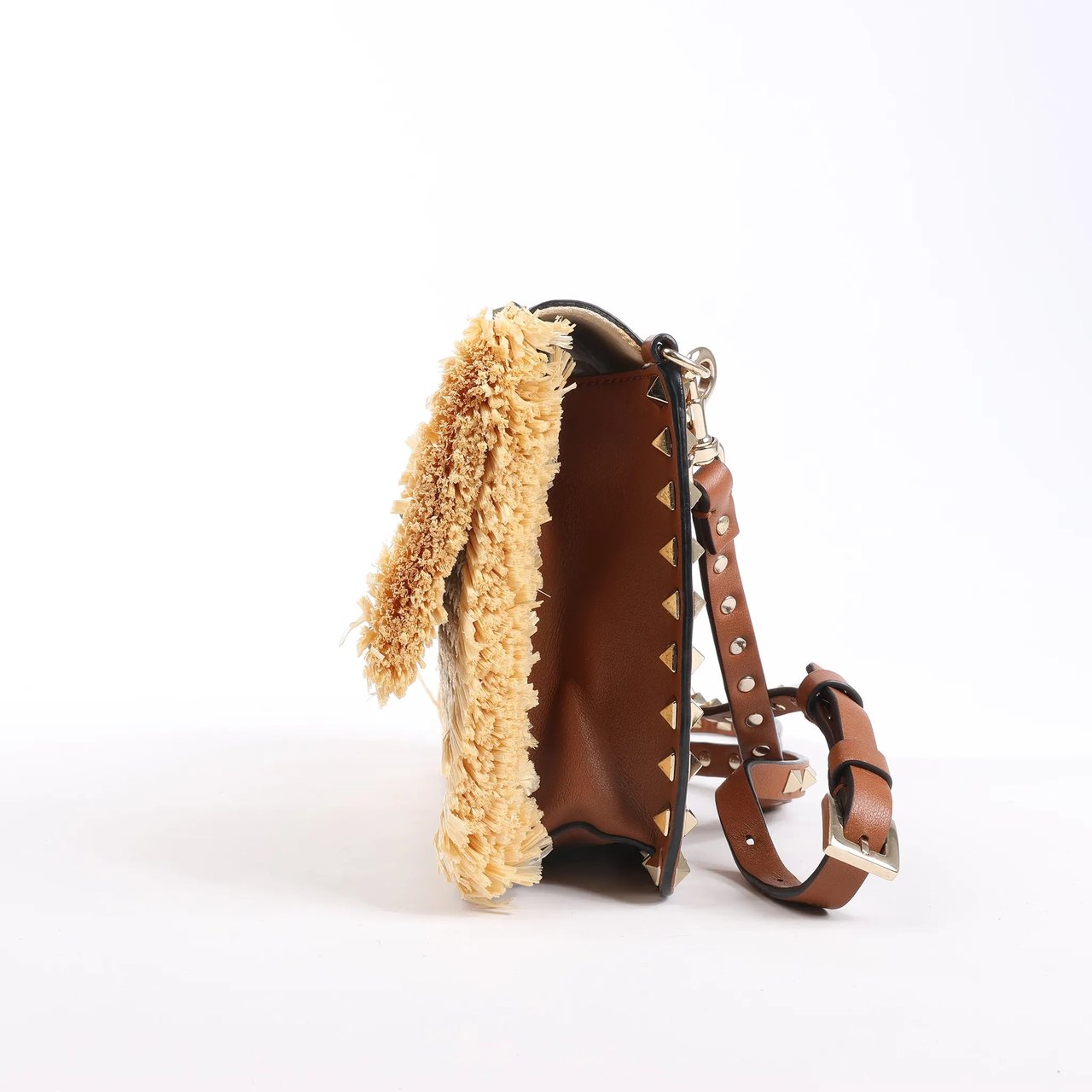 Valentino Garavani Valentino Garavani Straws x Leather Shoulder bag Beige x Brown Divers