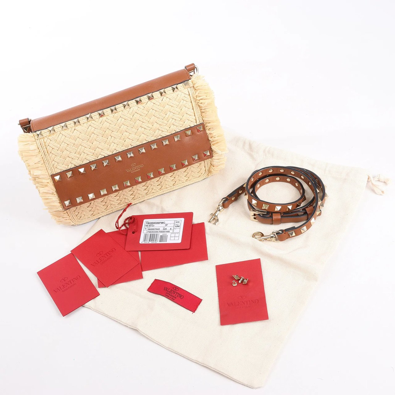 Valentino Garavani Valentino Garavani Straws x Leather Shoulder bag Beige x Brown Divers