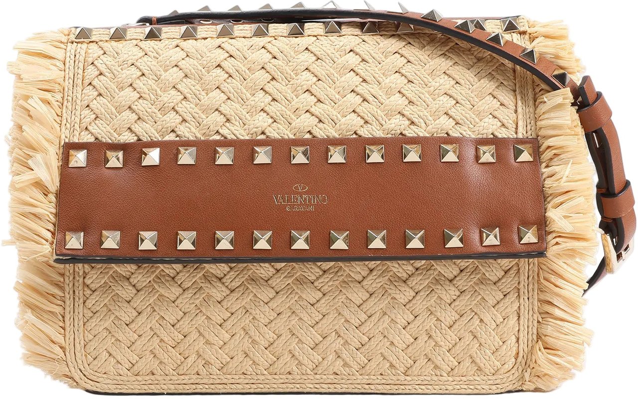 Valentino Garavani Valentino Garavani Straws x Leather Shoulder bag Beige x Brown Divers