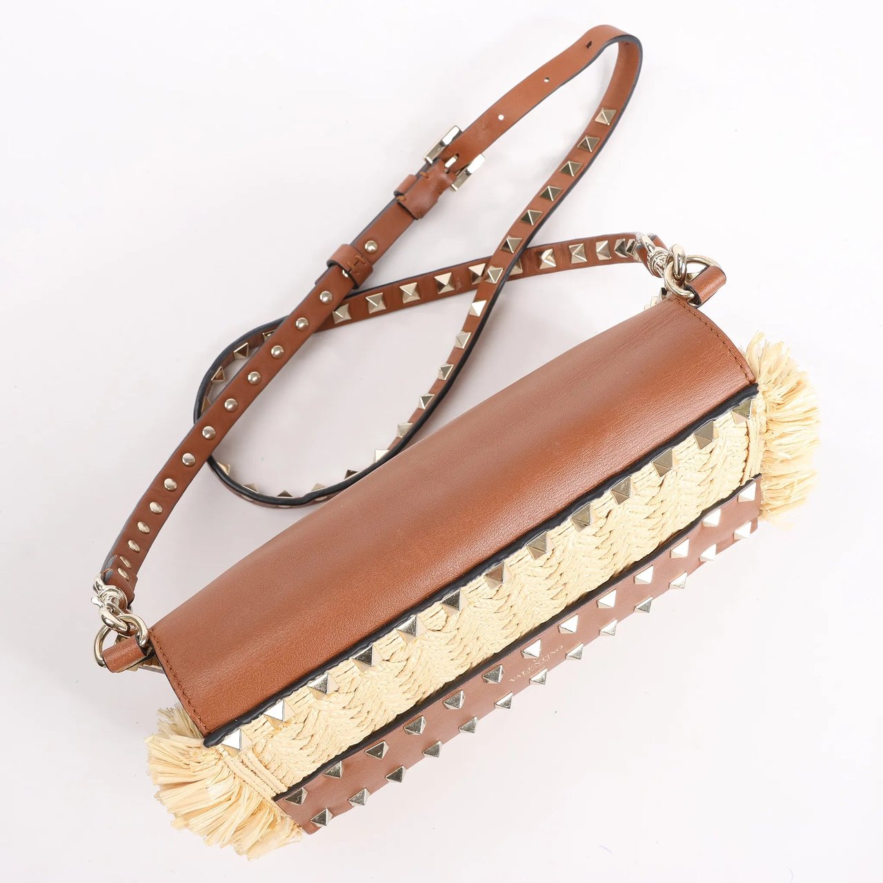 Valentino Garavani Valentino Garavani Straws x Leather Shoulder bag Beige x Brown Divers