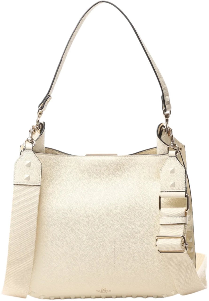 Valentino Garavani Valentino Garavani Rockstud Leather Shoulder Bag in Ecru Beige
