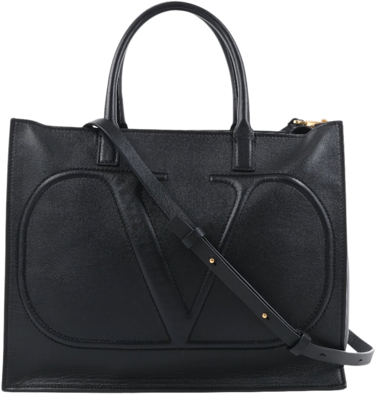 Valentino Garavani Valentino Garavani V Logo Leather 2Way Handbag in Black Zwart