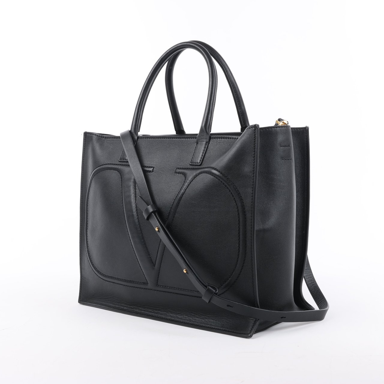 Valentino Garavani Valentino Garavani V Logo Leather 2Way Handbag in Black Zwart