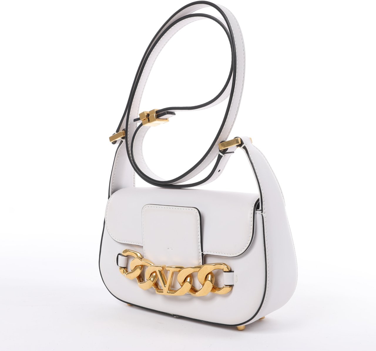 Valentino Garavani Valentino Garavani V logo Leather Shoulder bag in White Wit
