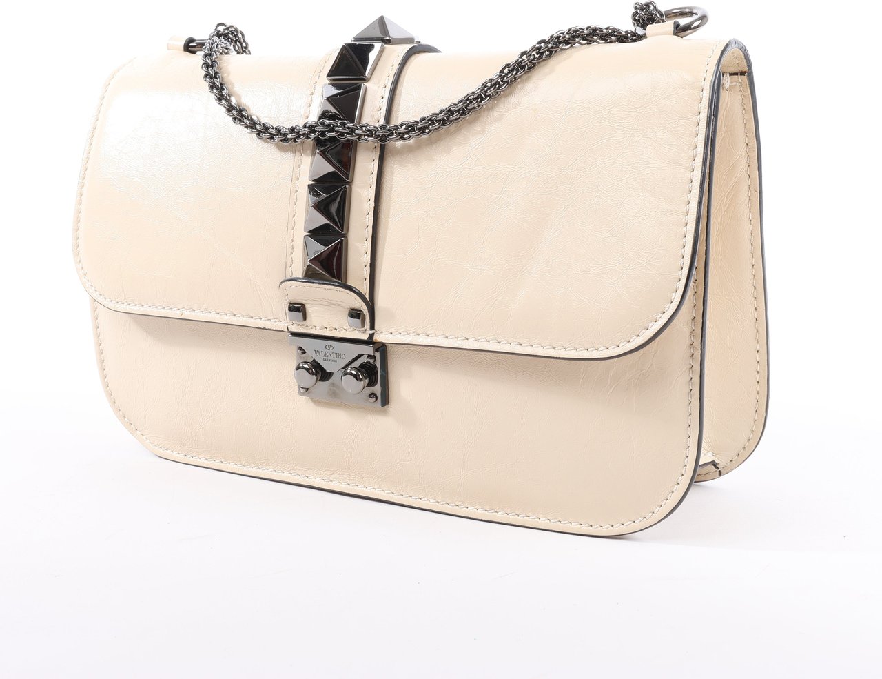Valentino Garavani Valentino Rockstud Glam Lock Leather Chain Shoulder Bag in Beige Beige