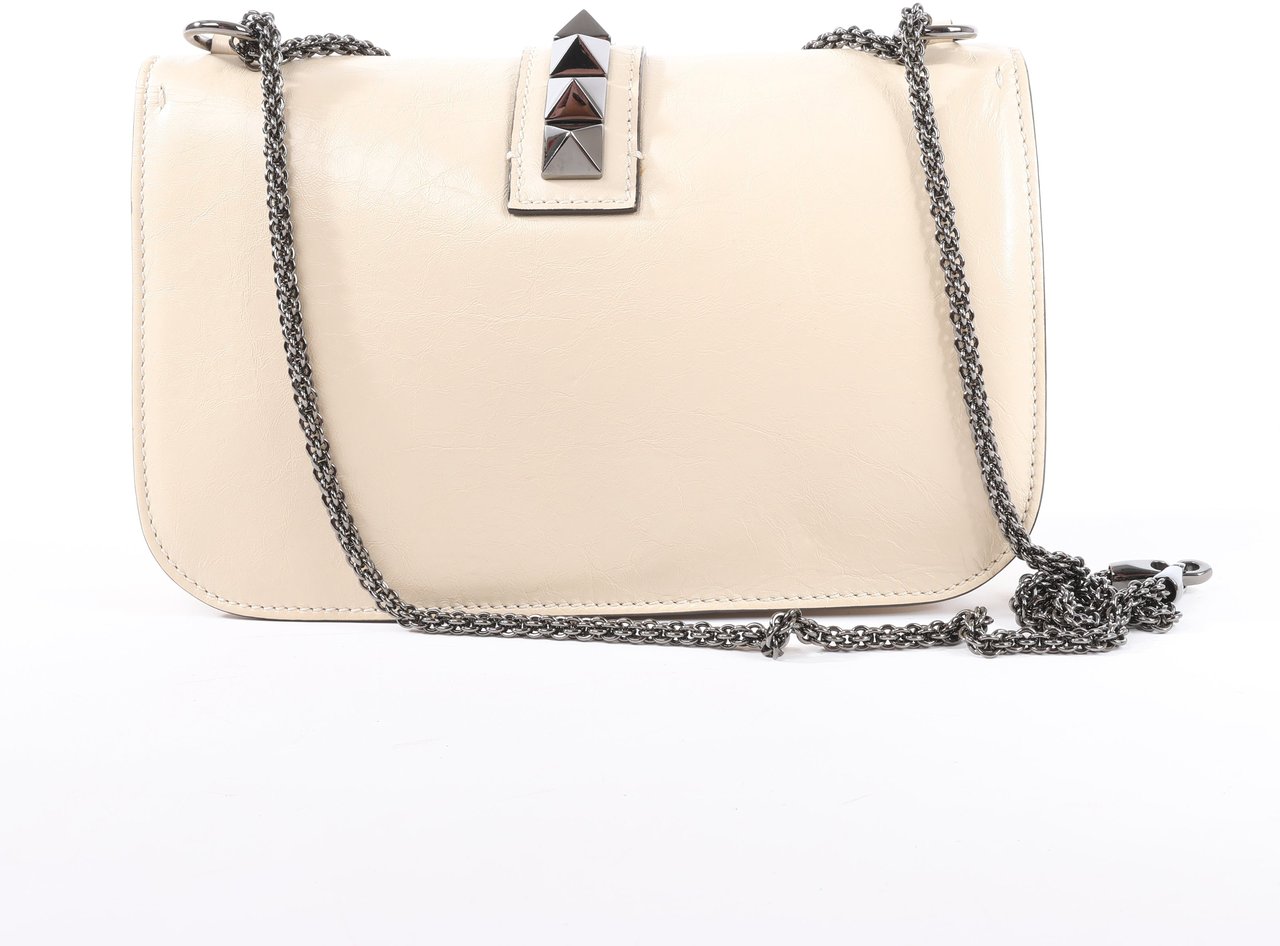 Valentino Garavani Valentino Rockstud Glam Lock Leather Chain Shoulder Bag in Beige Beige
