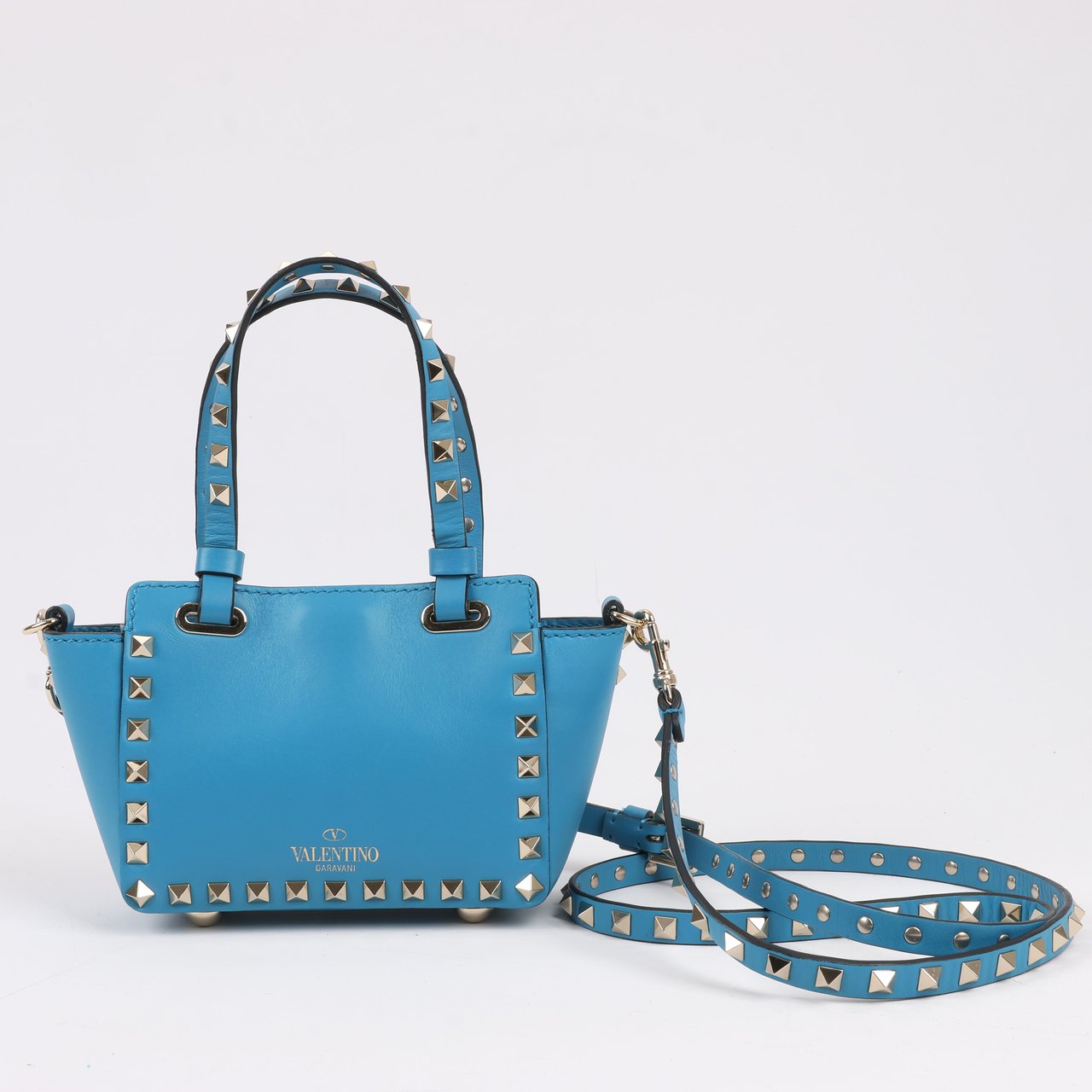 Valentino Garavani Valentino Garavani Rockstud Mini Leather 2Way Handbag in Blue Blauw
