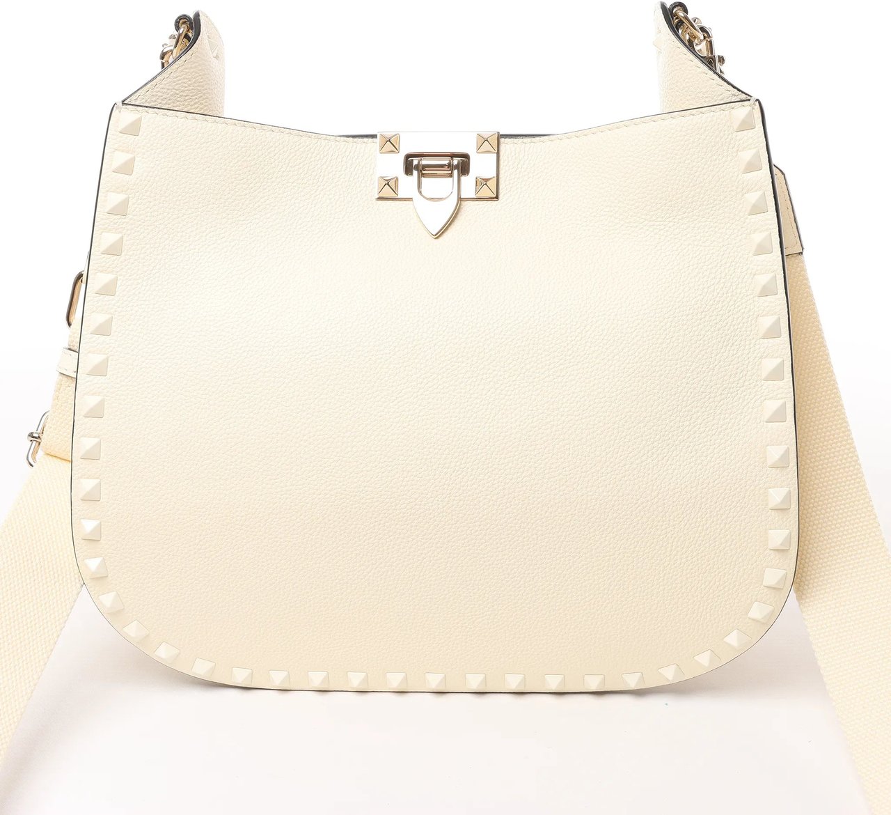 Valentino Garavani Rockstud Leather Shoulder Bag in Ecru Beige