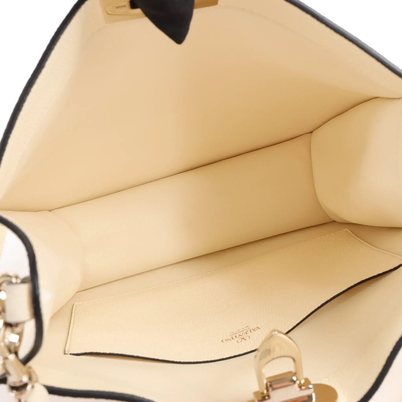 Valentino Garavani Rockstud Leather Shoulder Bag in Ecru Beige
