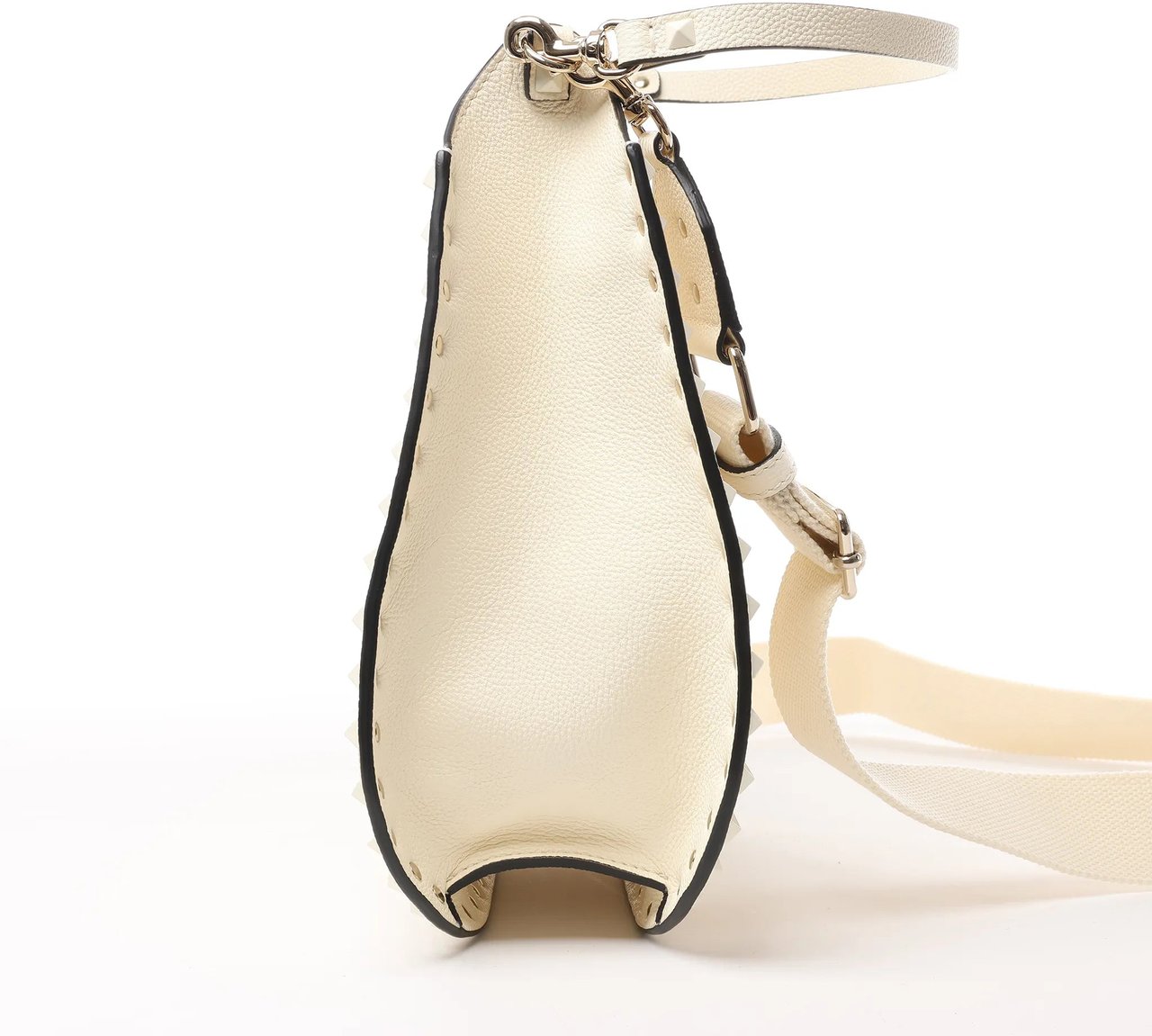 Valentino Garavani Rockstud Leather Shoulder Bag in Ecru Beige