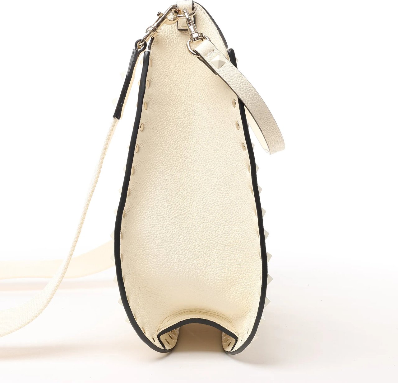 Valentino Garavani Rockstud Leather Shoulder Bag in Ecru Beige