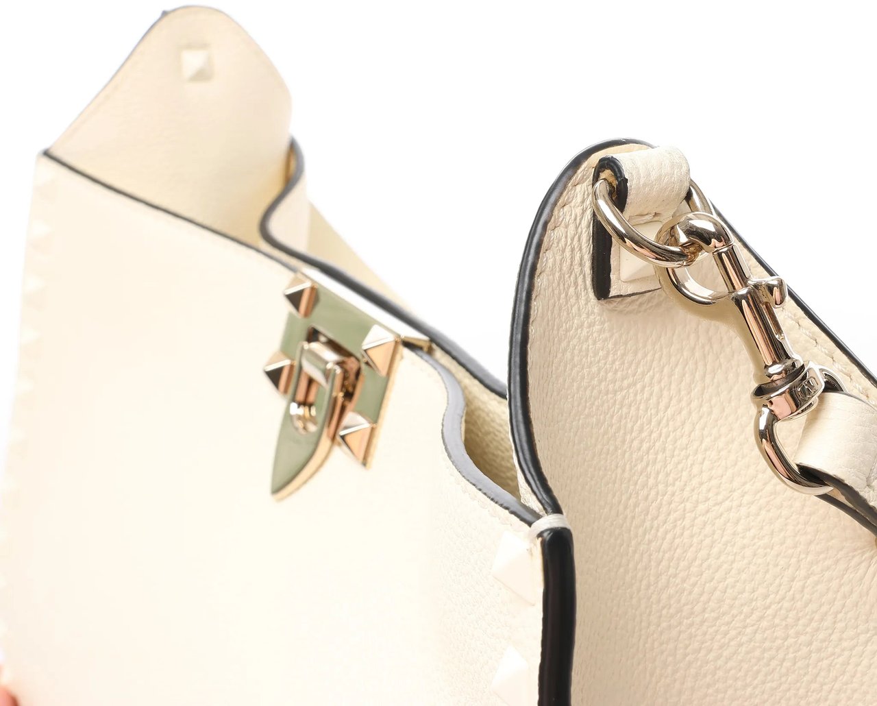 Valentino Garavani Rockstud Leather Shoulder Bag in Ecru Beige