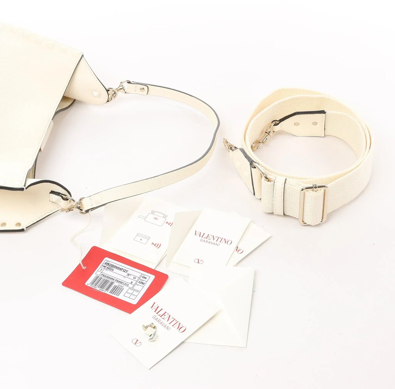 Valentino Garavani Rockstud Leather Shoulder Bag in Ecru Beige