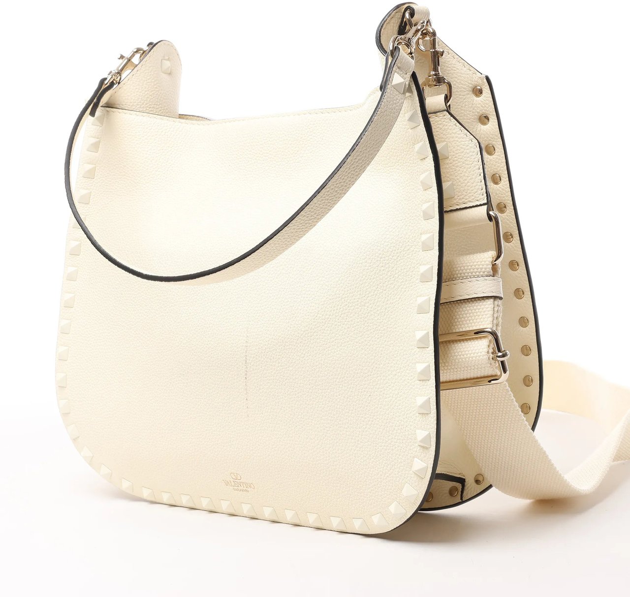 Valentino Garavani Rockstud Leather Shoulder Bag in Ecru Beige