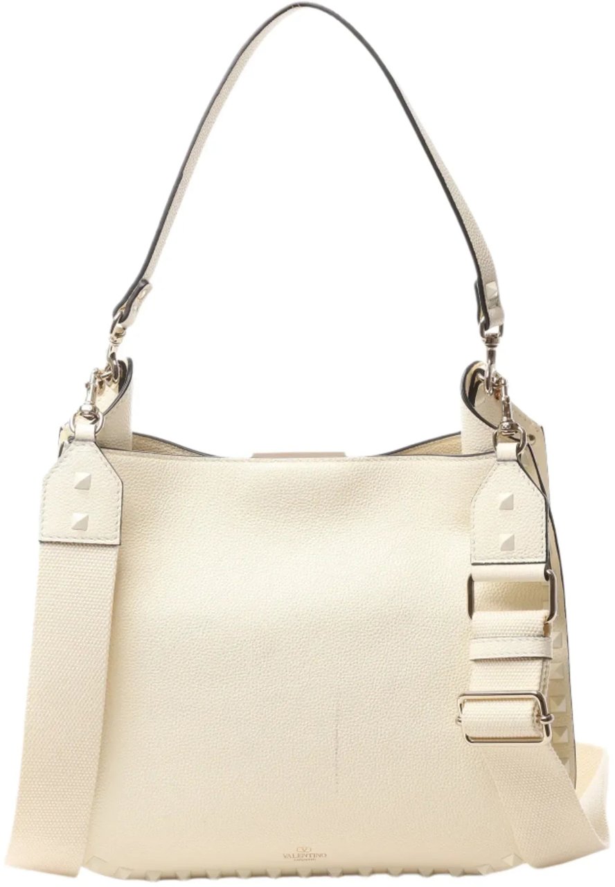 Valentino Garavani Rockstud Leather Shoulder Bag in Ecru Beige