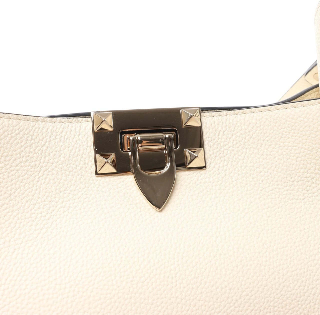 Valentino Garavani Rockstud Leather Shoulder Bag in Ecru Beige