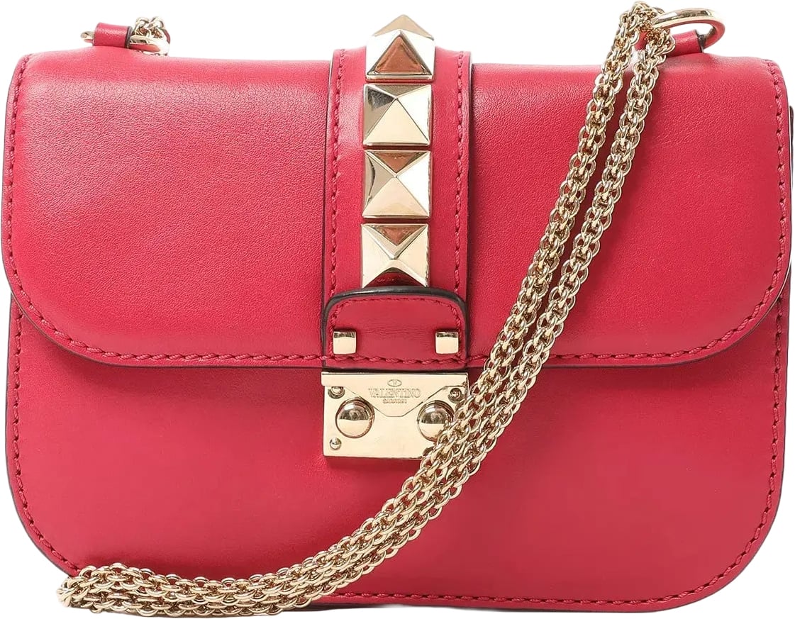Valentino Garavani Valentino Rockstud Glam Lock Leather Chain Crossbody Bag in Pink Roze