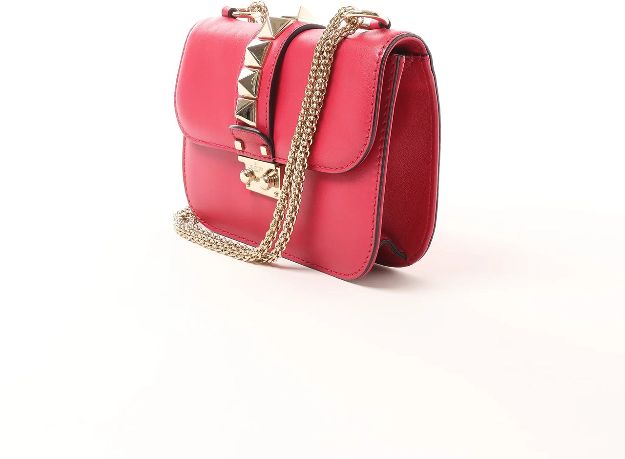 Valentino Garavani Valentino Rockstud Glam Lock Leather Chain Crossbody Bag in Pink Roze
