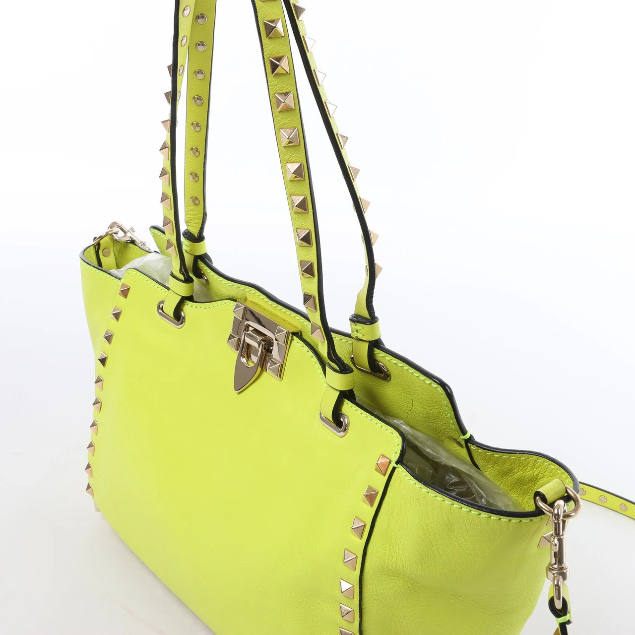 Valentino Garavani Rockstud Leather 2Way Handbag in Yellow Geel