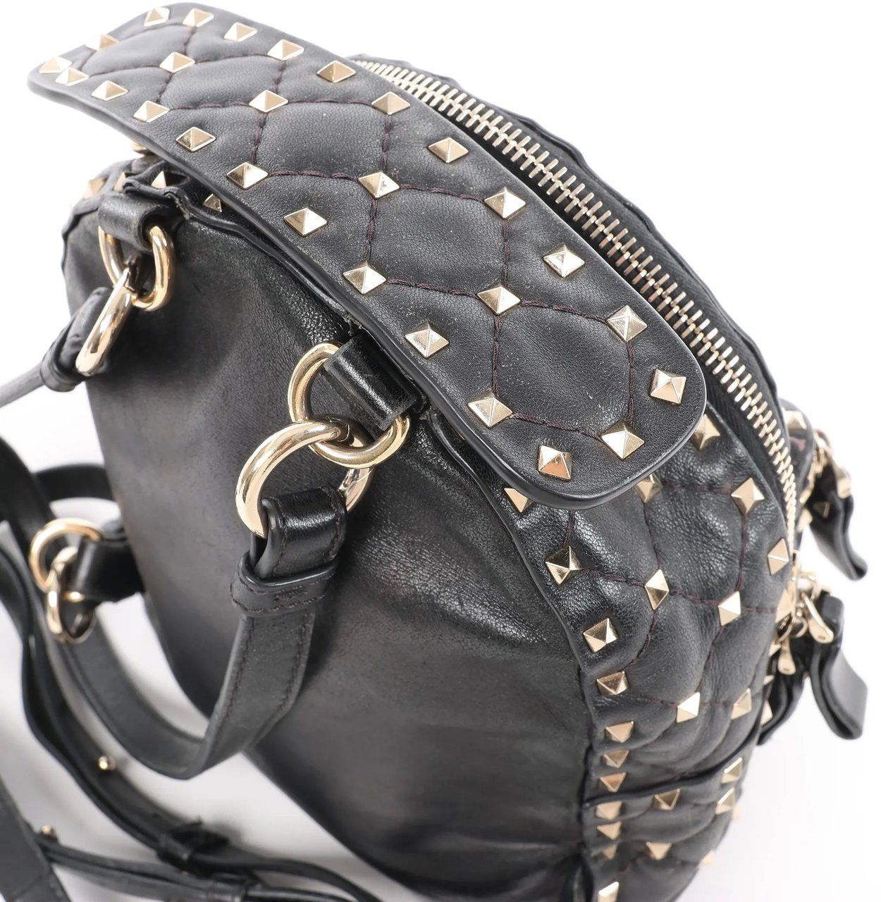 Valentino Garavani Rockstuds Spike Leather 2Way Backpack in Black Zwart