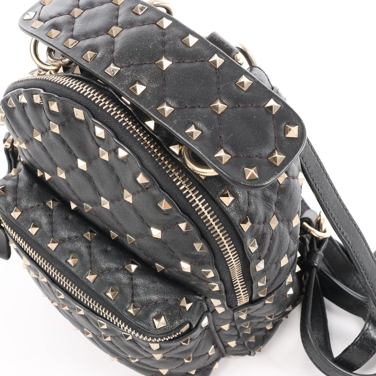 Valentino Garavani Rockstuds Spike Leather 2Way Backpack in Black Zwart