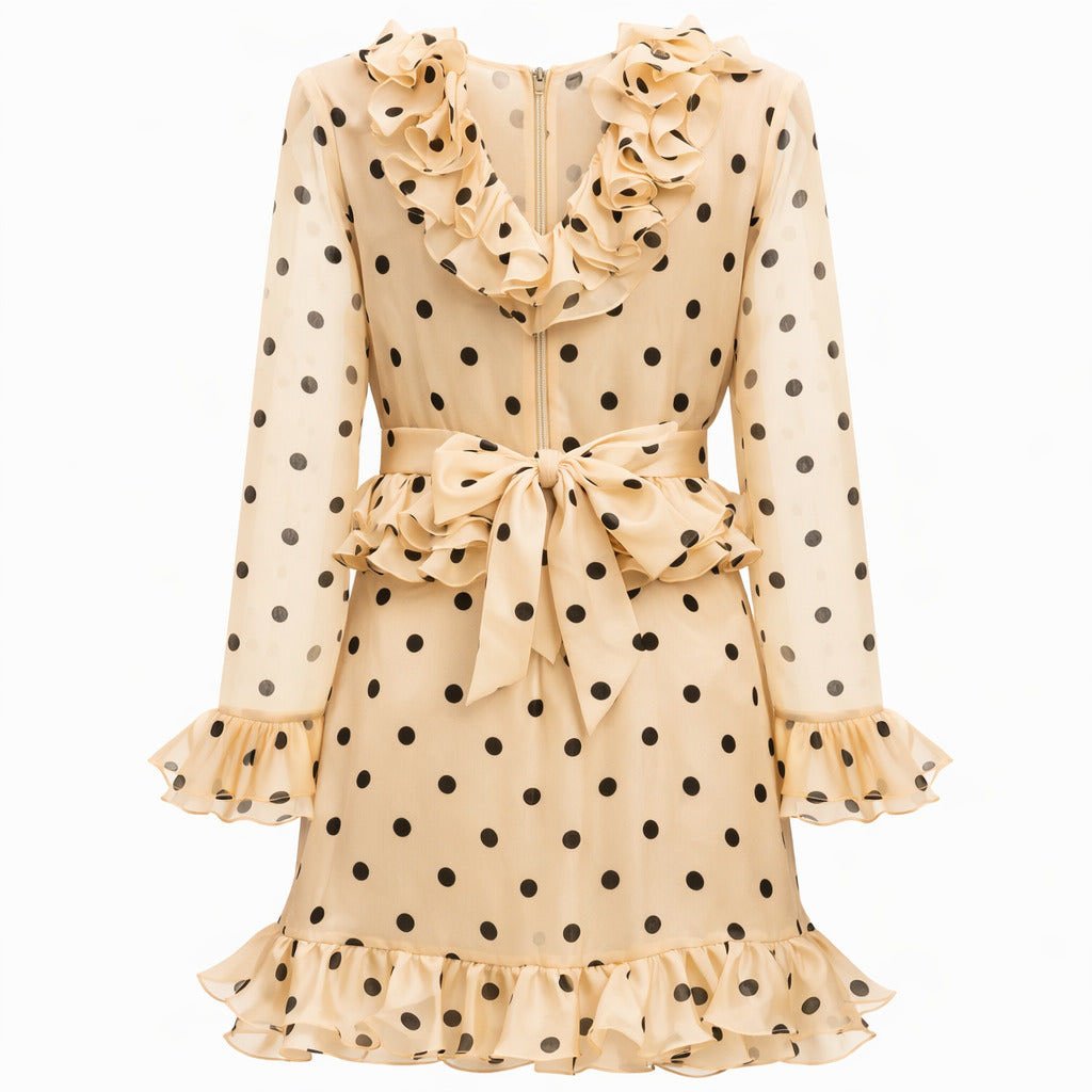 Valentino Garavani Dress Silk Polka Dot Beige