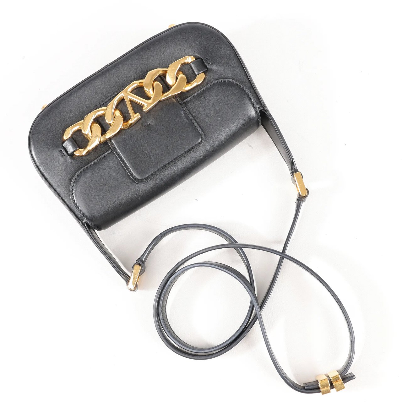 Valentino Garavani VLogo Leather Shoulder bag in Black Zwart