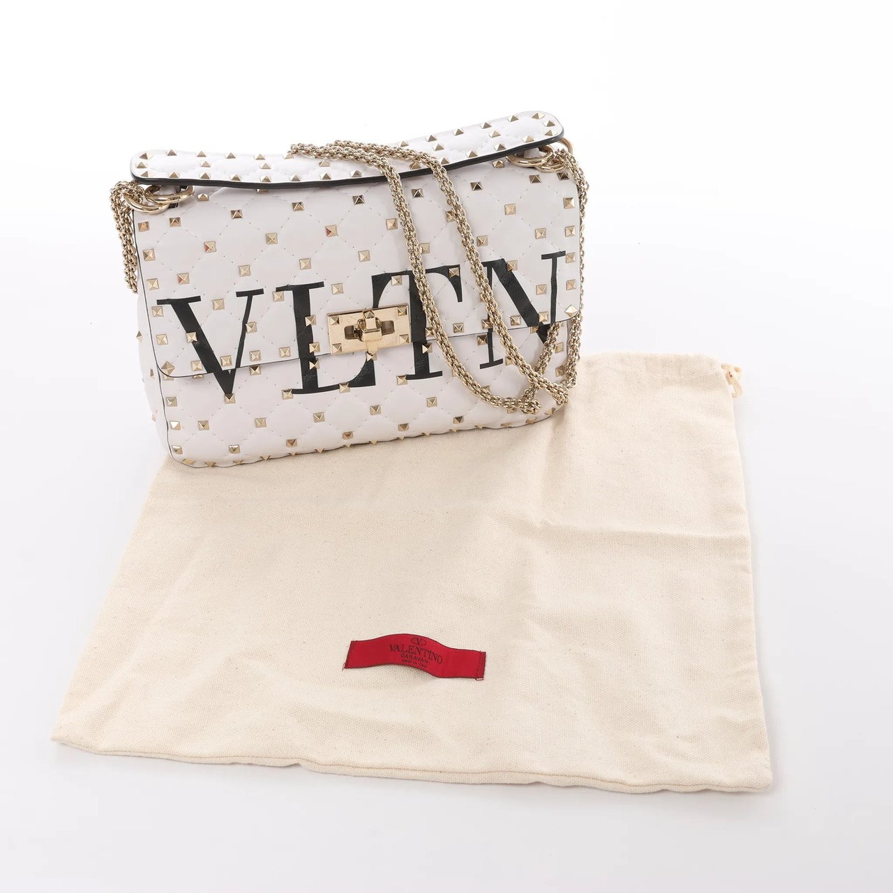 Valentino Garavani Valentino Rockstud Spike VLTN Chain 2Way Shoulder Bag in White Wit