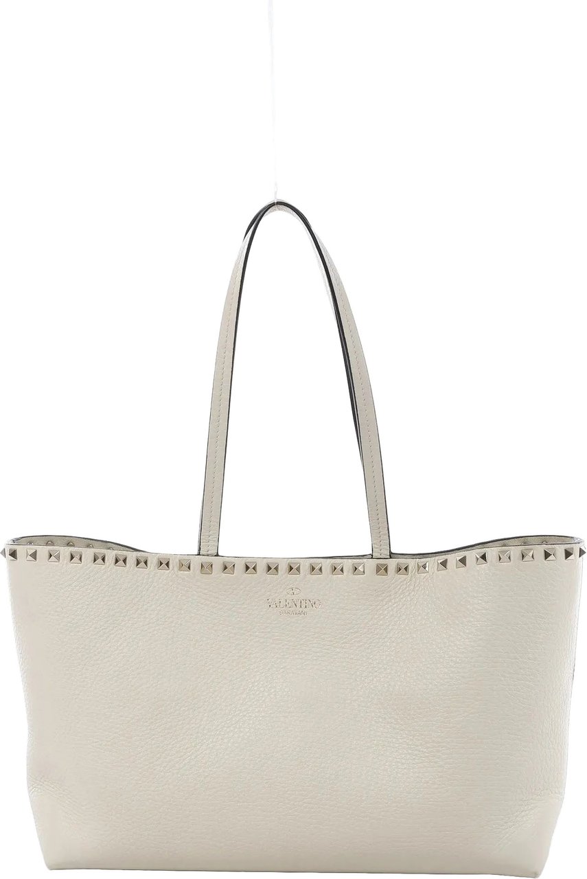 Valentino Garavani Rockstud Leather Shoulder Bag in Ecru Divers
