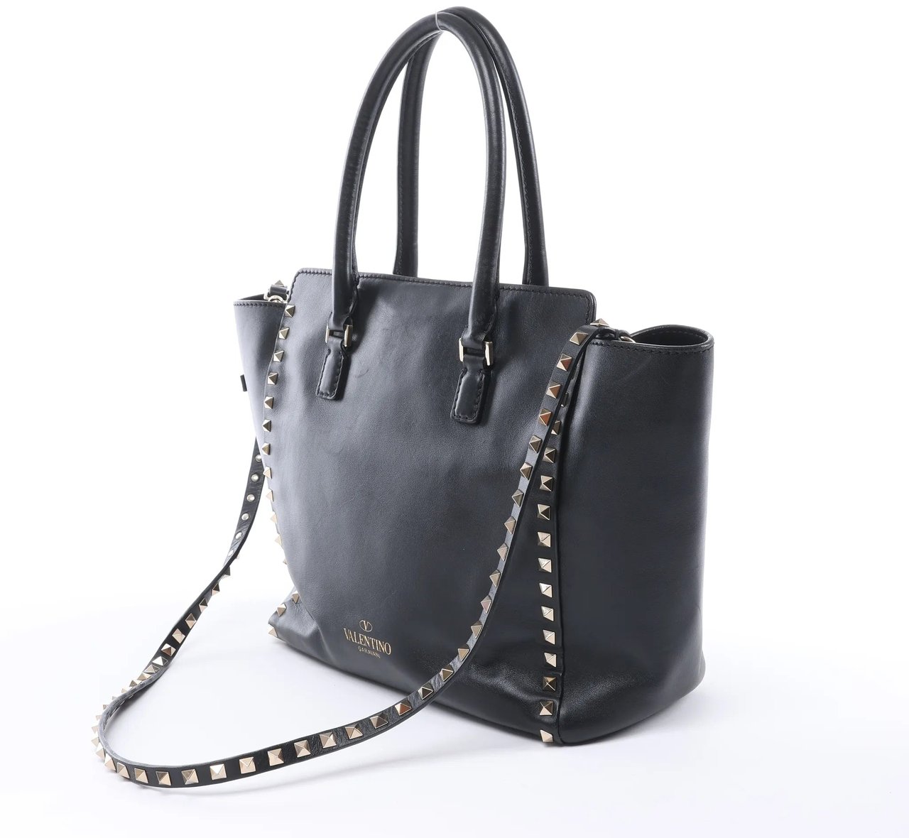 Valentino Garavani Rockstud Leather 2Way Handbag in Black Zwart
