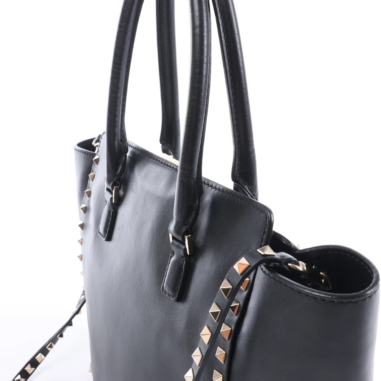 Valentino Garavani Rockstud Leather 2Way Handbag in Black Zwart