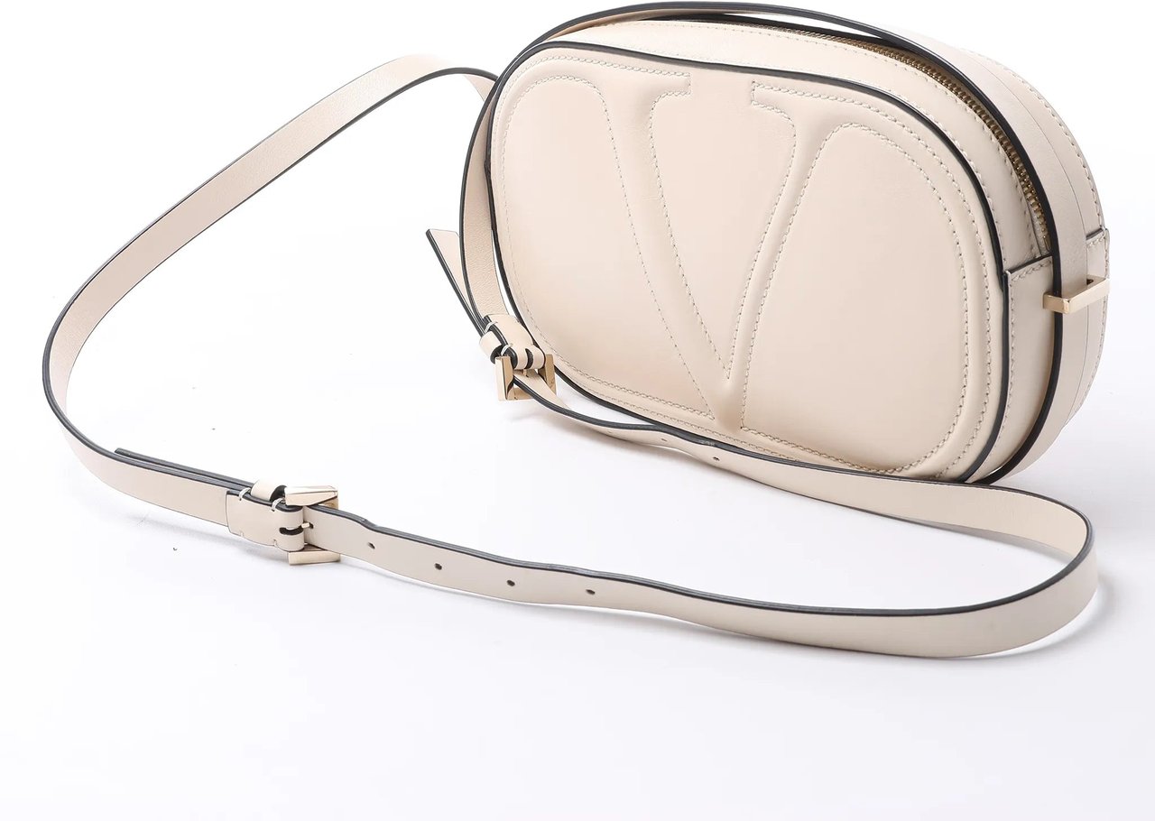 Valentino Garavani V logo Leather Crossbody Bag in Pink Roze