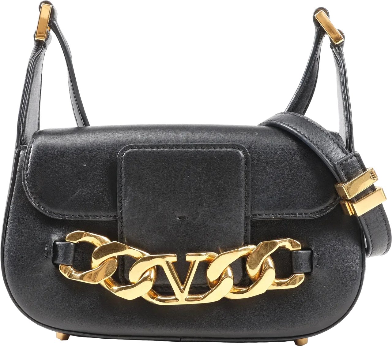 Valentino Garavani VLogo Leather Shoulder bag in Black Zwart