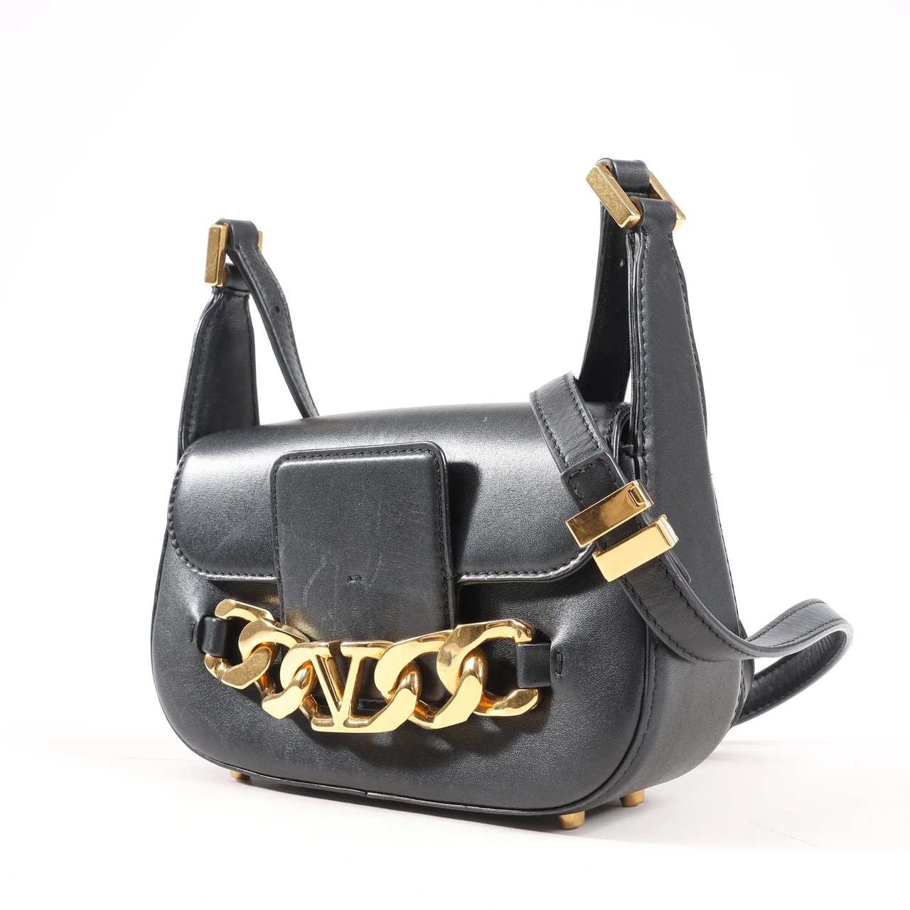 Valentino Garavani VLogo Leather Shoulder bag in Black Zwart